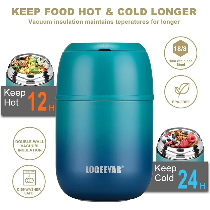 Itslife Thermobehälter 500ml Edelstahl Warmhaltebehälter faltbarer Löffel – Bild 6