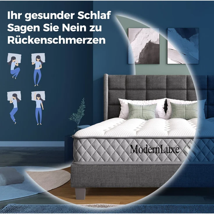 Polsterbett mit Matratze, Leinen, 7-Zonen-Taschenfederkern, 140x200 cm, Dunkelgrau – Bild 8