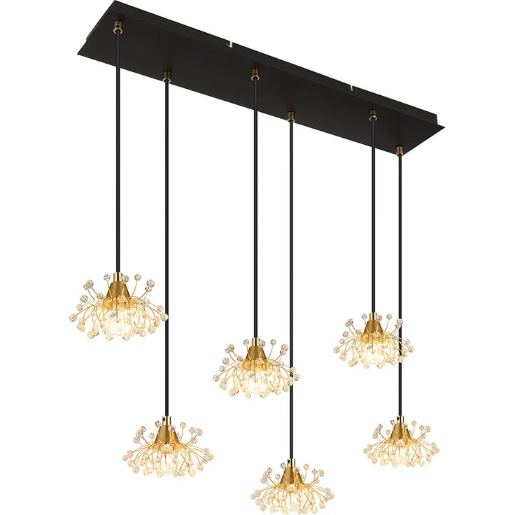 Globo Lighting Pendelleuchte FIORE, Goldfarbenes Metall mit Kristallen, L 77,5 cm
