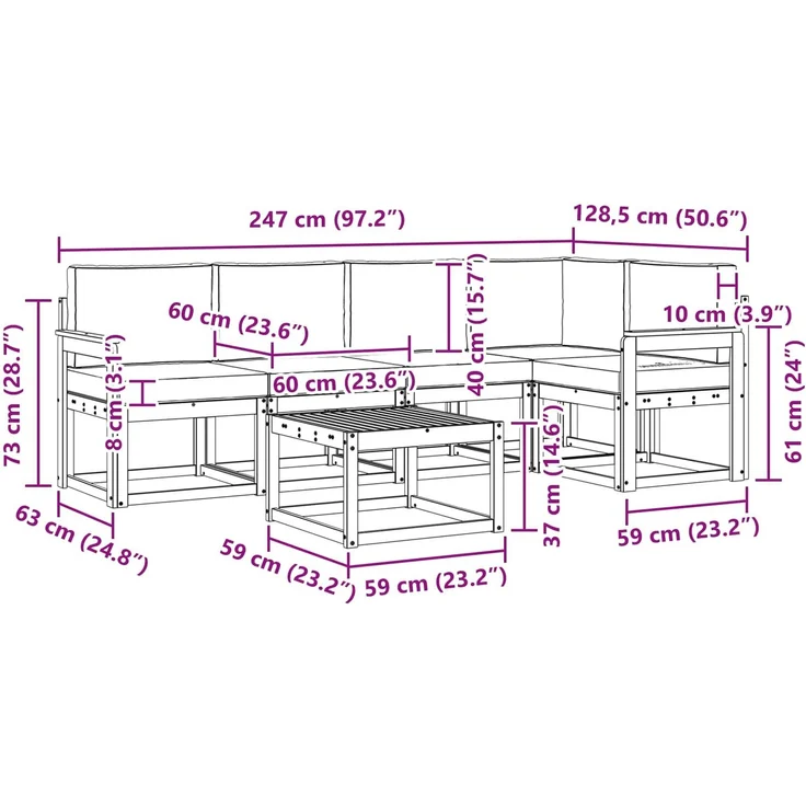 vidaXL Outdoor-Sofagarnitur mit Kissen 6 pcs Natur und Anthrazit 3366420 – Bild 11
