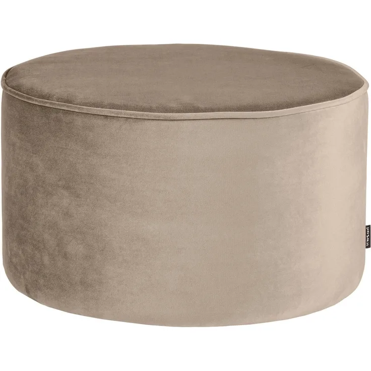 Hocker Sara aus Samt, rund gepolstert, modernes Design, hellbraun, Ø 60 cm, komfortabel für Dein Zuhause