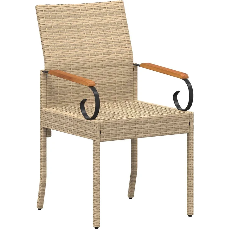 vidaXL Gartenstühle 4 Stk. Beige und Cremeweiß Poly-Rattan und Akazie 42025887 – Bild 5