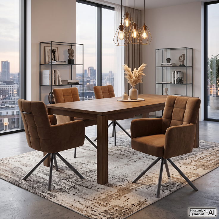 Wohn Schick WINSTON Armlehnenstuhl, cognac,Gestell: Mattschwarz lackiert,Luxus-Komfortsitz, 360° drehbar - H 88 cm x T 66 cm x B 62 cm – Bild 4