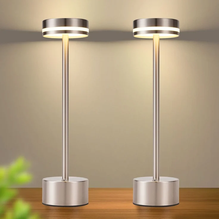 ZMH Tischlampe Akku LED- Tischleuchte Kabellos - Nachttischlampe Dimmbare mit USB-C Aufladbar Batterie Touch- Lampe Gold Tischlampen -für Schlafzimmer Esszimmer Büro (Silber, 2ER) – Bild 1