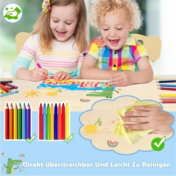 FIVMEN Kindersitzgruppe Kindertisch 4 Stühlen Set Höhenverstellbar Kinderzimmer Möbel – Bild 3