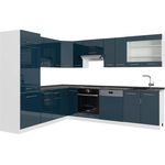 Eckküche Fame-Line Dunkelblau Hochglanz/Weiß 287 x 60 cm , AP Anthrazit Vicco