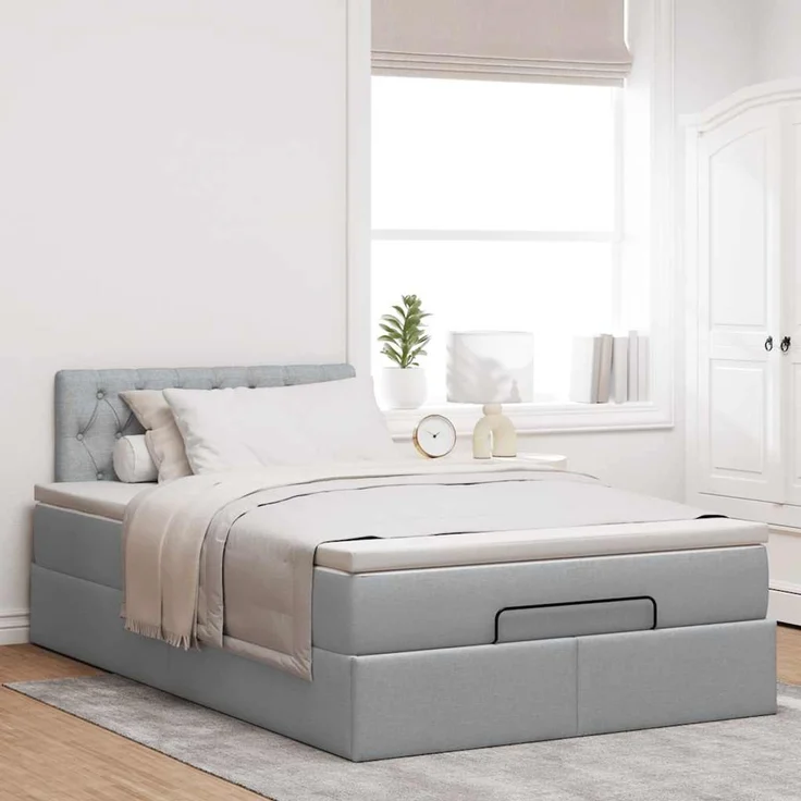 vidaXL Ottoman-Bett mit Matratze Hellgrau 120x200 cm Stoff 3311532 – Bild 3