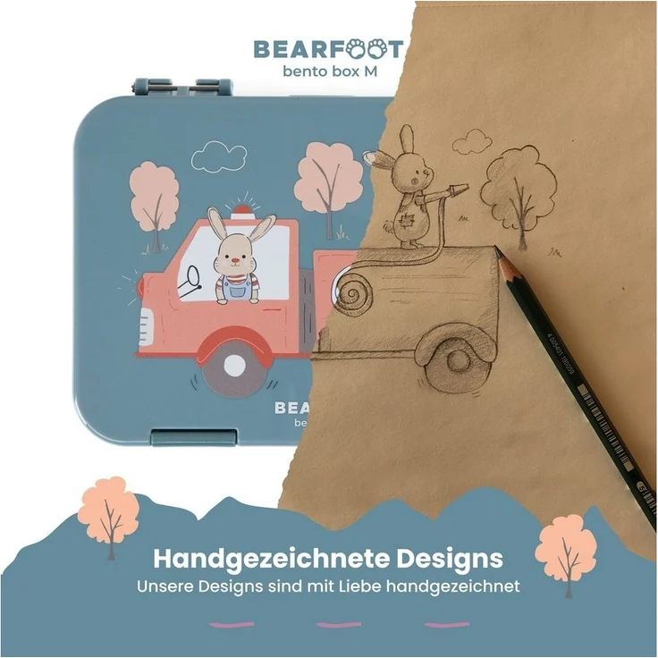 BEARFOOT Lunchbox Brotdose Kinder mit Fächern, Lunchbox, Bento box - Feuerwehr, handgezeichnete Designs, modular – Bild 2