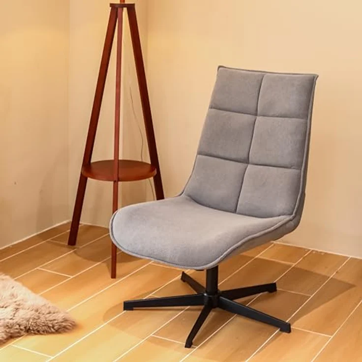 39F FURNITURE DREAM Moderner Drehsessel mit Sitzfläche aus Stoff mit Liegefunktion und Metallsockel, Grau, 63,5 x 85 x 93 cm – Bild 9