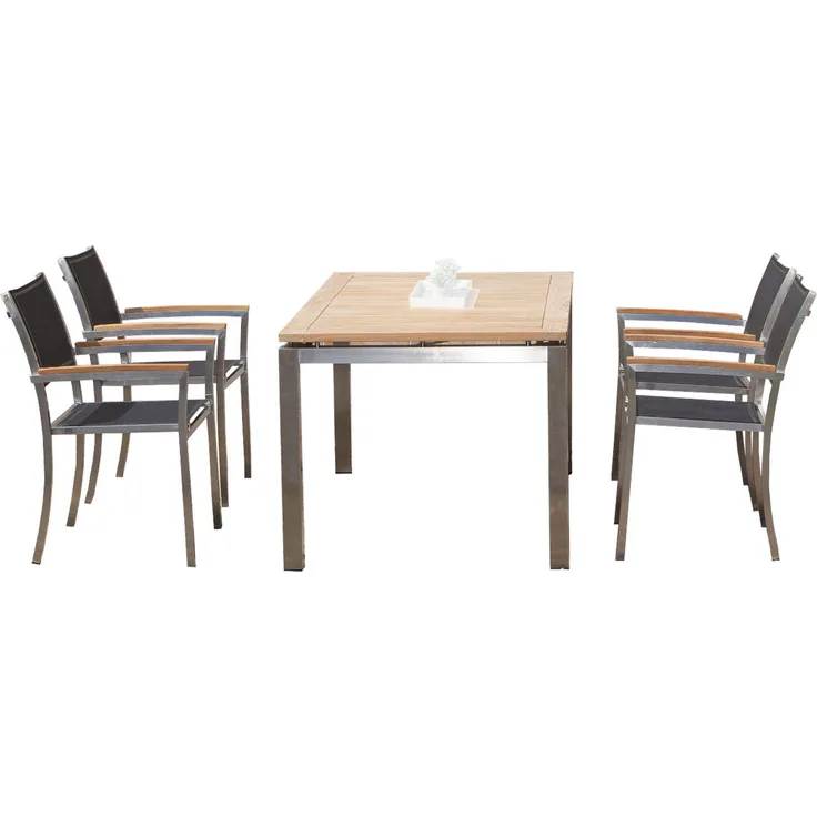 Sonnenpartner 5-teilige Sitzgruppe Galaxy Base 160x90 cm Edelstahl/Textilen/Teak