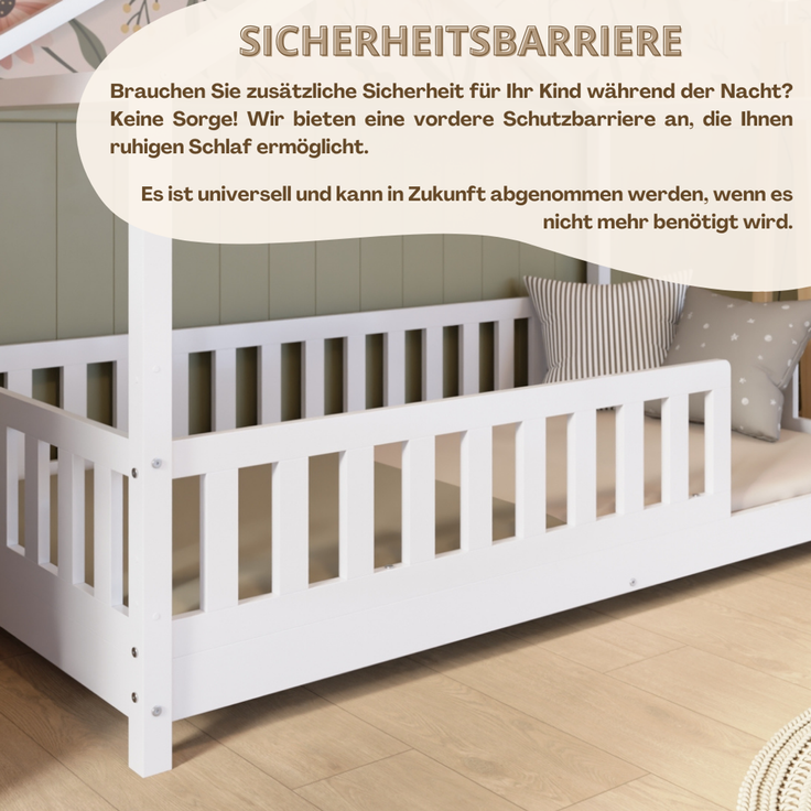 Crazy Pine 'Crazy House' Hausbett mit abnehmbaren Rausfallschutz, Naturholz, Weiß, 90x200 cm, mit Höhenverstellbaren Beinen – Bild 6