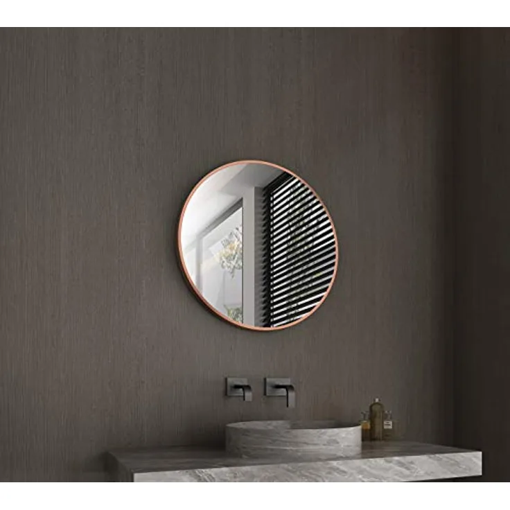 Talos Talos Spiegel rund Noble Ø 60 cm, Matt Kupfer Wandspiegel mit Aluminiumrahmen in Gold und Schwarz, modernes Design mit Lederoptik Aufhängegurt, ideal für Badezimmer und Wohnzimmer