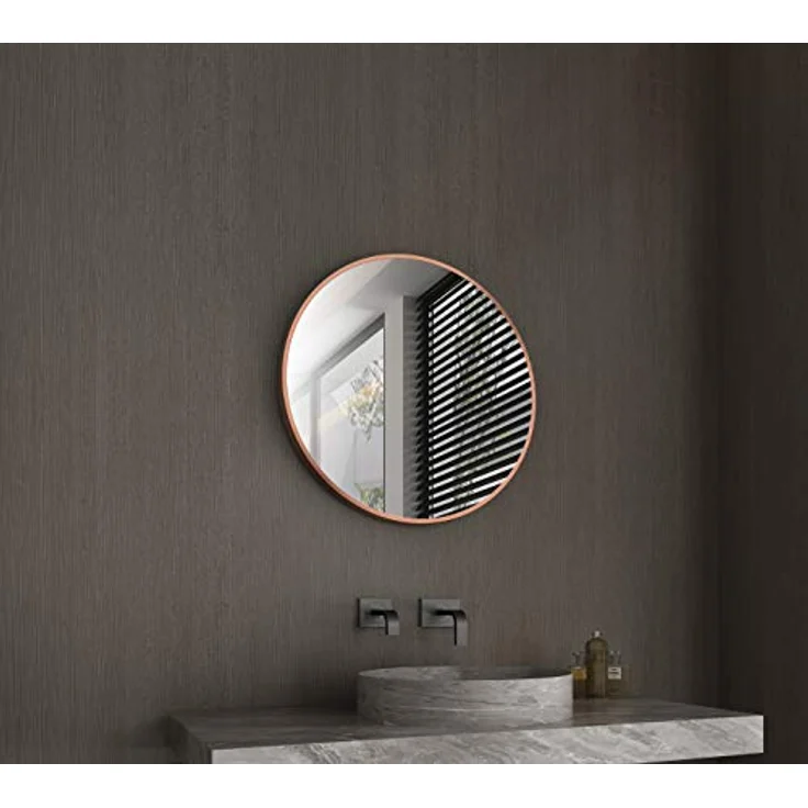 Talos Talos Spiegel rund Noble Ø 60 cm, Matt Kupfer Wandspiegel mit Aluminiumrahmen in Gold und Schwarz, modernes Design mit Lederoptik Aufhängegurt, ideal für Badezimmer und Wohnzimmer – Bild 1