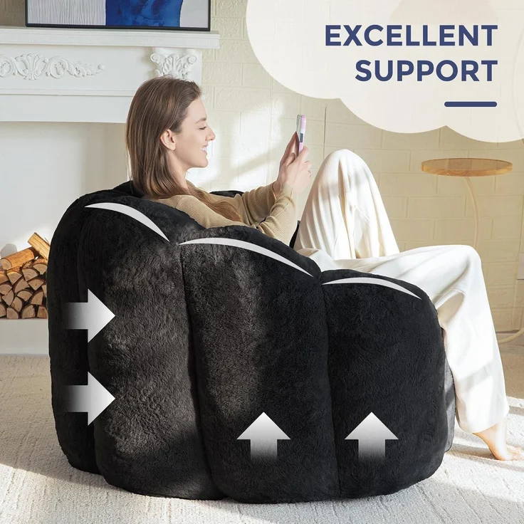 Sitzsack Erwachsene Beanbag Memoryfoam Kunstfell Schwarz 105*105*78 – Bild 7