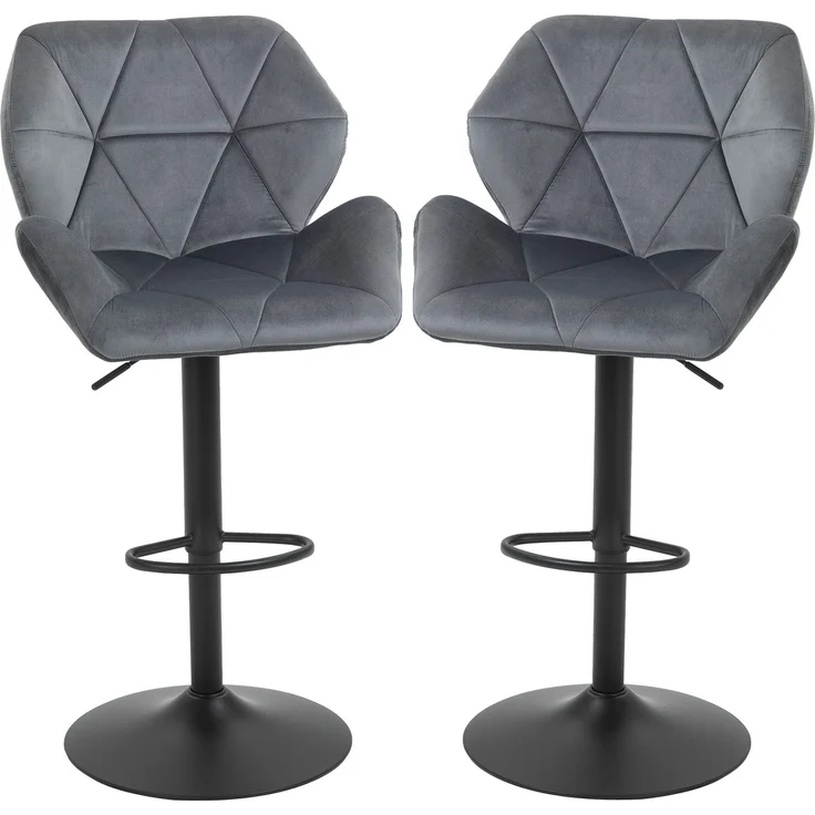 Barhocker 2er Set, Gepolsterter Barstuhl mit Metallgestell, Lehne, Samtoptik, Höhenverstellbar 360° Drehbar--Grau--117x57x58cm--YOUDENOVA – Bild 2