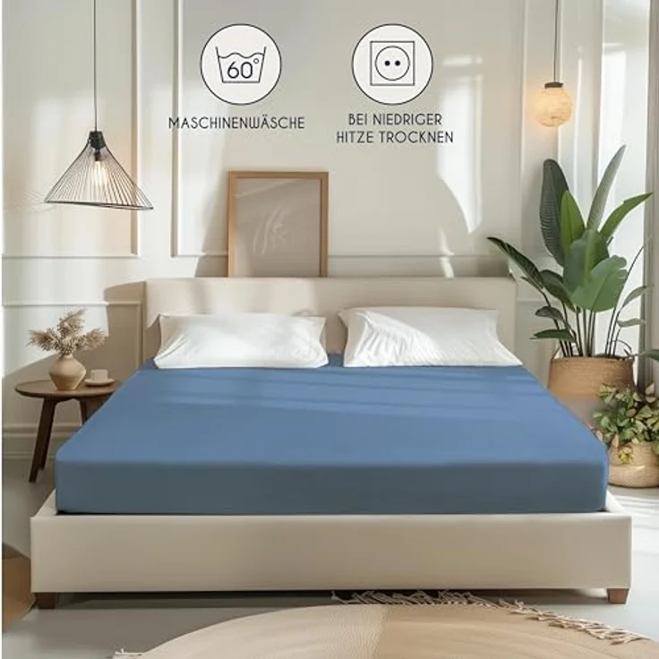 Dreamzie - Spannbettlaken 70x160 cm - Baumwolle Oeko Tex Zertifiziert - Blau - 100% Jersey Spannbetttuch 70x160 – Bild 7