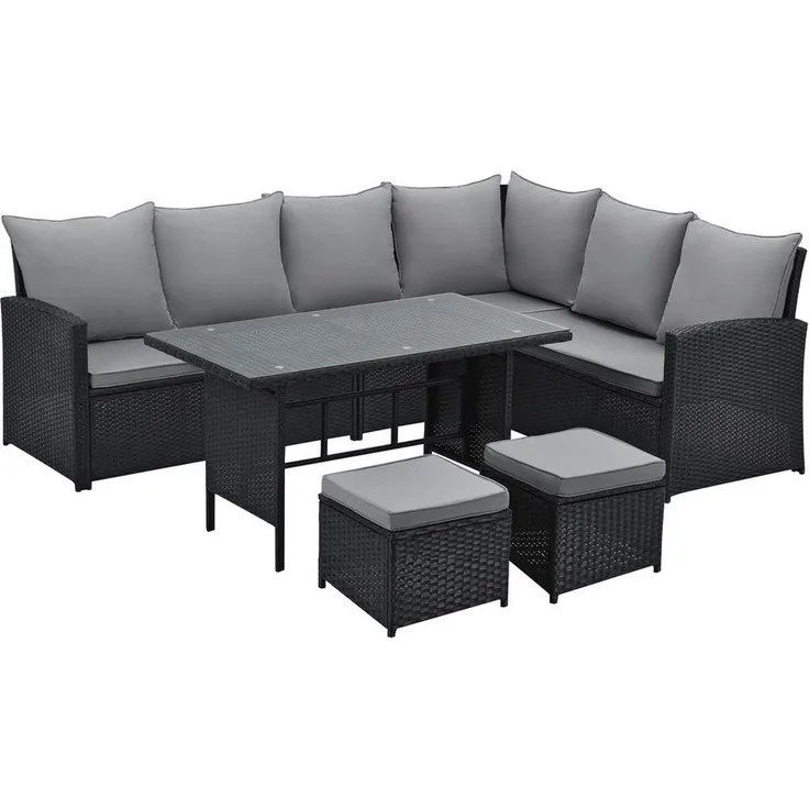 SVITA Monroe Garten-Lounge Set Polyrattan Lounge-Möbel Sitzgruppe Garten Schwarz