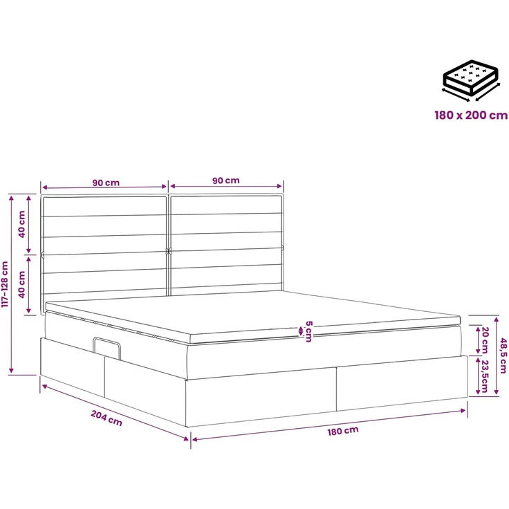 vidaXL Aufbewahrungsbett mit Matratze Taupe 180 x 200 cm Stoff 3459459 – Bild 12