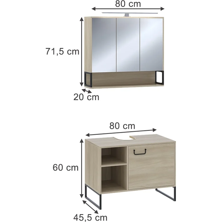 Badmöbel-Set Vionna Eiche/Schwarz 2 Teile Vicco – Bild 2