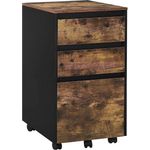 WOLTU mobiler Aktenschrank, Schrank für Aktenordner, Aufbewahrungsschrank im Büro, Büroschrank mit Rollen, Rollcontainer mit 3 Schubladen, Dunkle Eiche Schwarz, 40 x 70 x 40 cm, ASK01hov