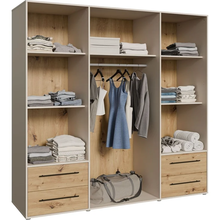 Drehtürenschrank >MOKKARIS< sandfarbig / Artisan Eiche Dekor - 205,9x200,1x58,8cm (BxHxT) – Bild 6
