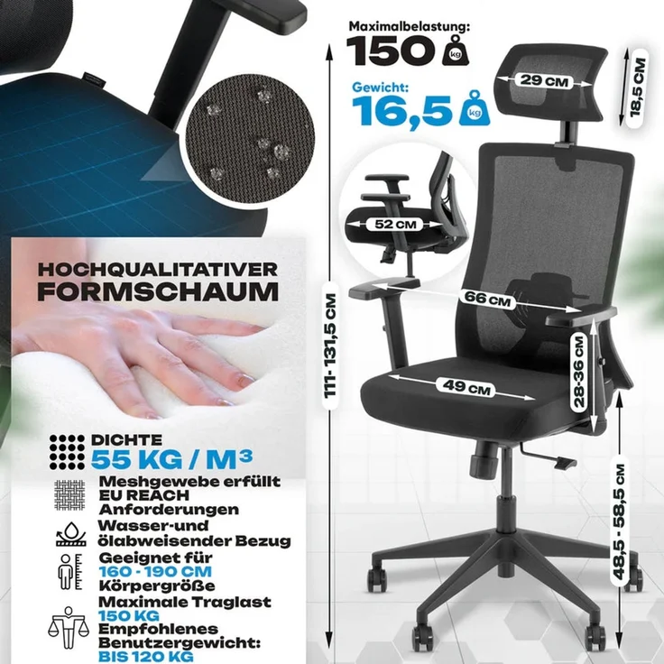 VALKENSTOL M3 KOMFORT Bürostuhl ergonomisch - 5 Jahre Garantie - Schreibtischstuhl tiefenverstellbare Sitzfläche - Armlehnen - extra bequem – Bild 10