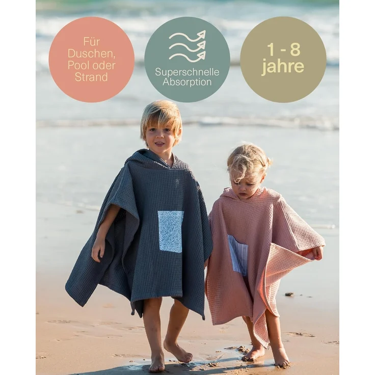 molis&co. Badeponcho für Kinder. Kapuzen-Strandtuch. Leichter und kompakter Bademantel für Kinder. (Altrosa, 7-8 Jahre) – Bild 2