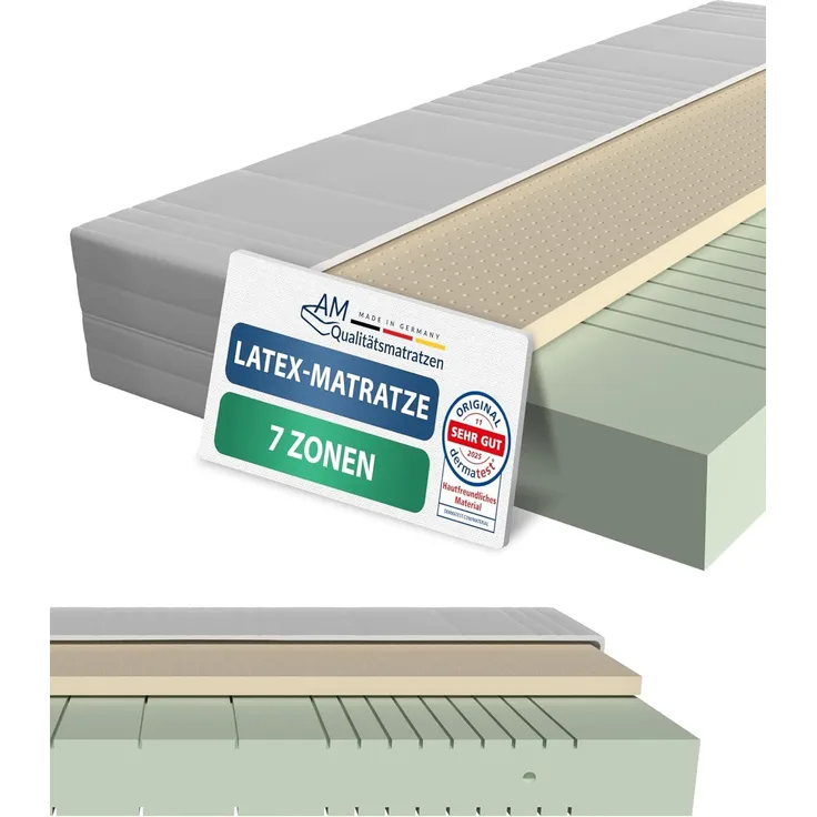 AM Qualitätsmatratzen - Latex-Matratze 80x200 cm - H3 - Hochwertige Matratze mit 4cm Latex-Auflage - 20cm Höhe - Made in Germany