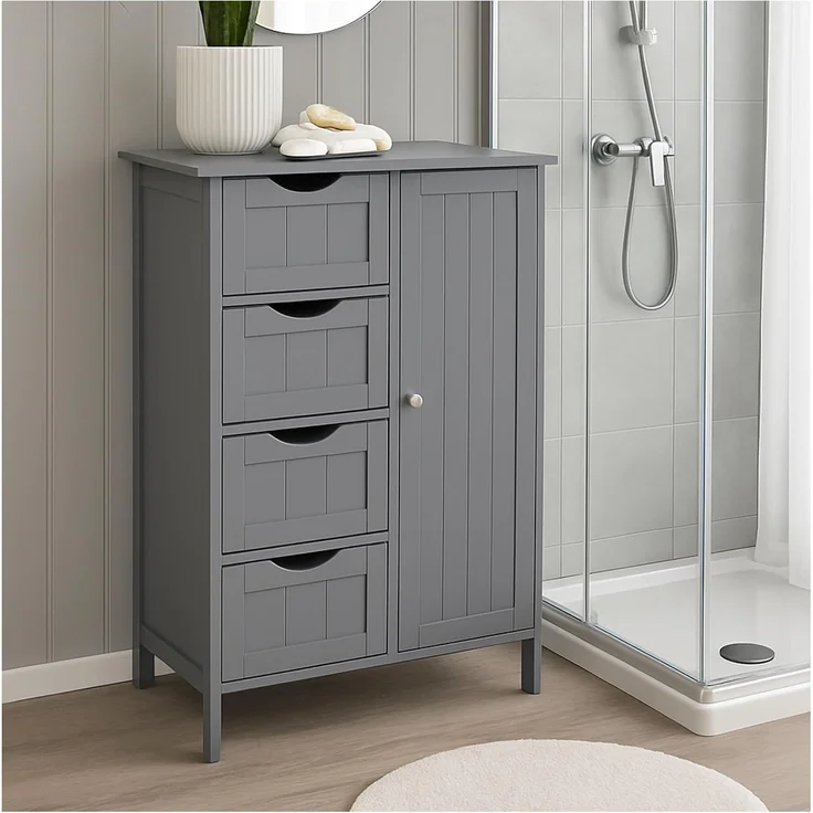 osoltus Badezimmerschrank Beistellschrank Hampton 55 x 30 x 82 cm Grau – Bild 1