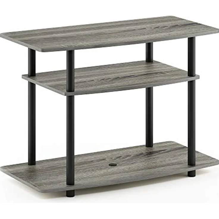 Furinno TV-Schrank mit 3 Ebenen, holz, Französische Eiche Grau/Schwarz, 40.13 x 80 x 59.18 cm – Bild 5