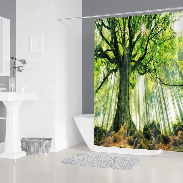 M&W DAS DESIGN Duschvorhang 180x200cm Shower curtains Anti schimmel Waschbar Grün – Bild 3