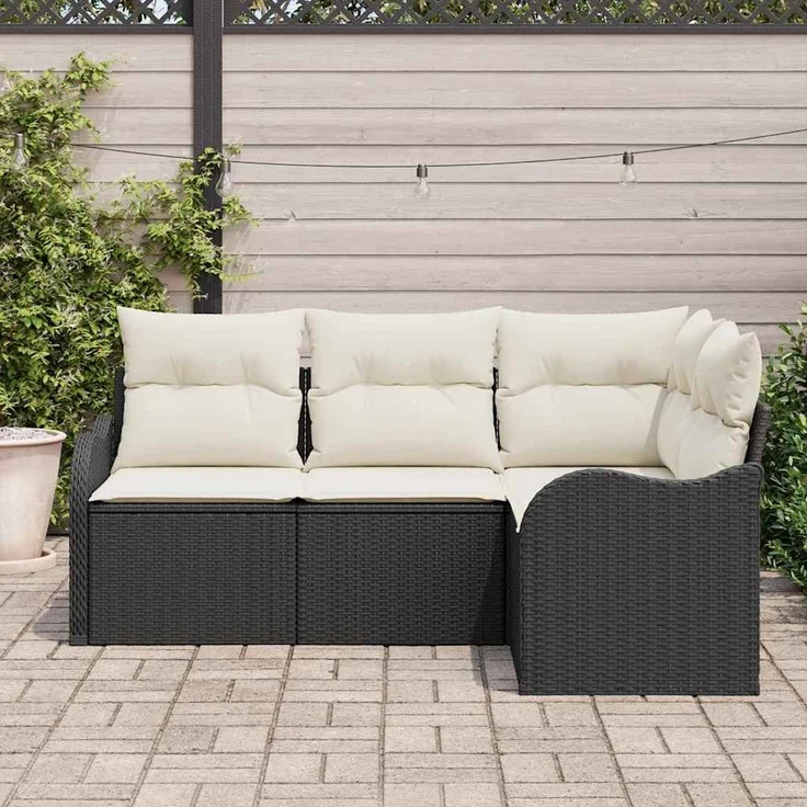 vidaXL Gartensofa-set mit Speicher 4 pcs Schwarz Poly-Rattan 3354346 – Bild 2