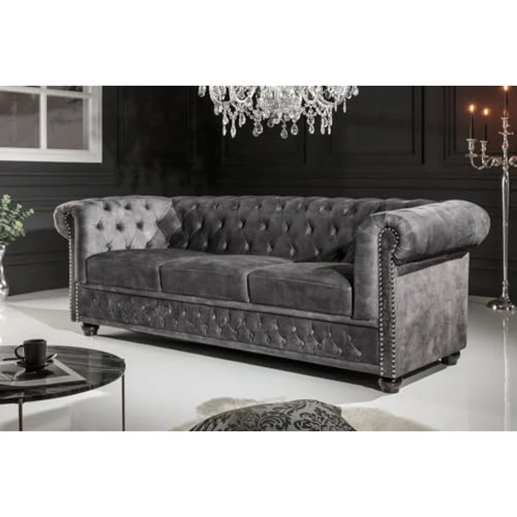 riess-ambiente 3-Sitzer CHESTERFIELD 205cm grau, Einzelartikel 1 Teile, Wohnzimmer · Sofa · Samt · Federkern – Bild 2