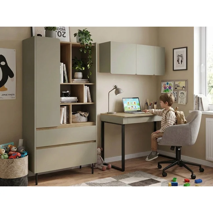 Beautysofa Jugendzimmer-Set LICO im modernen Stil, grifflos, (Kinderzimmer Möbel, Bücherregal Schreibtisch Hängeregal), Farben Sandbeige oder Eukalyptus – Bild 3