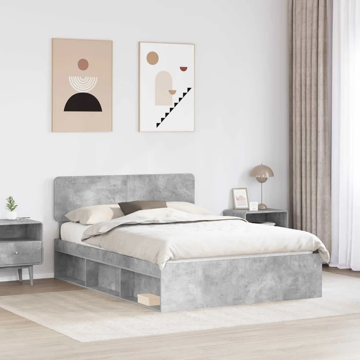 vidaXL Bettrahmen mit Kopfteil Beton 140 x 190 cm Massives Kiefernholz 3412081 – Bild 2