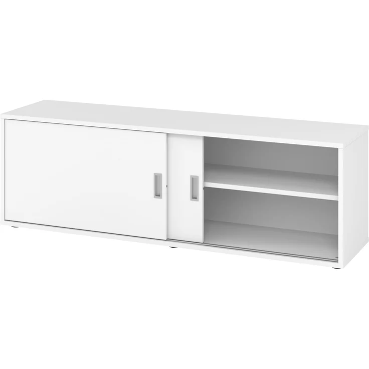 bümö Lowboard Schiebetürenschrank in weiß - Büromöbel Sideboard aus Holz, 160 cm breit, Büroschrank nur 40 cm schmal, Büro Schrank mit Schiebetüren für Ordner & Co, 1750S-W-W – Bild 1