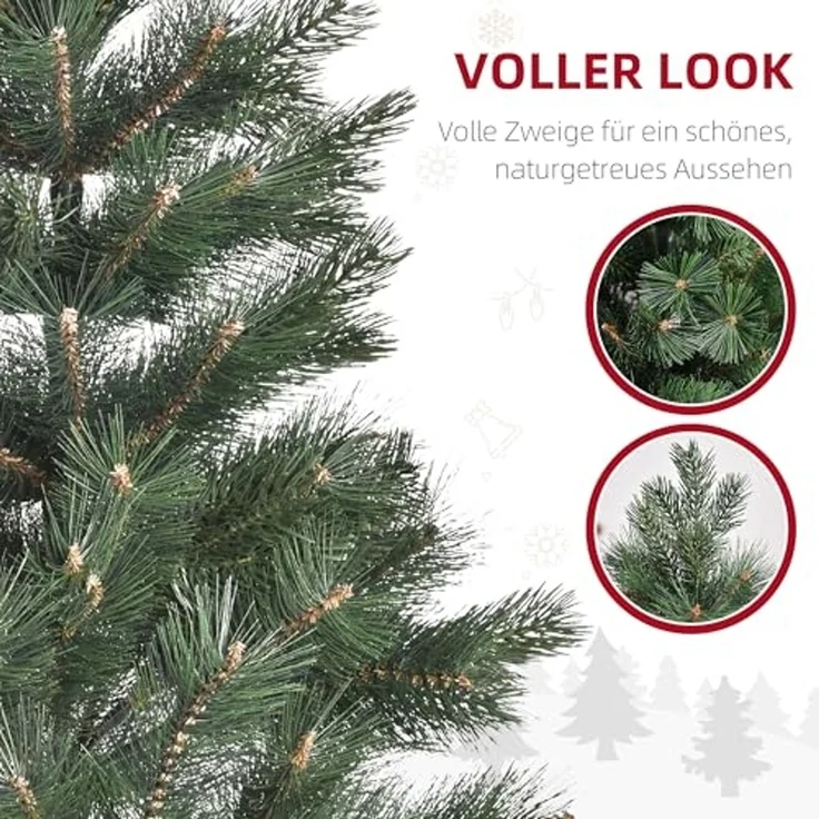 HOMCOM Künstlicher Weihnachtsbaum 180 cm, mit 375 Spitzen, Metallständer, realistisches Aussehen, Nordmanntanne, für Weihnachtsfest, Indoor, Grün – Bild 4