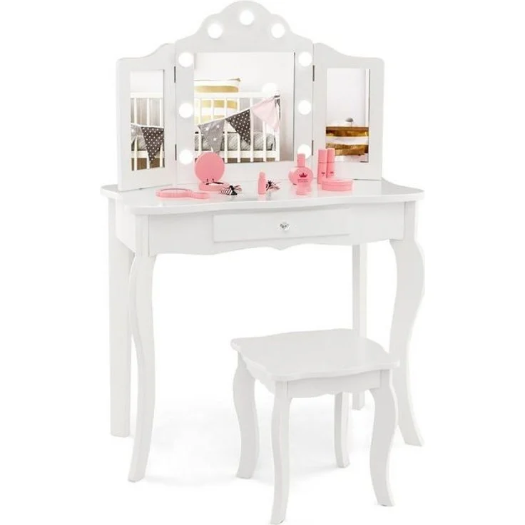 COSTWAY Schminktisch Kinder Schminktisch Set, einstellbare LED Beleuchtung – Bild 4