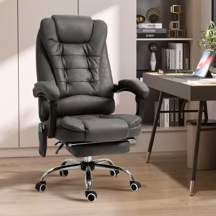 Bürostuhl mit Massage- und Wärmefunktion, ergonomisch, 6 Massagepunkte, Fußstütze, Fernbedienung, Polyester, 65 x 160 x 104 cm, Grau--Dunkelgrau--65x70x119cm--YOUDENOVA – Bild 2