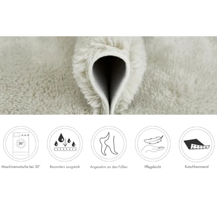 andiamo Badematte rutschfest Florida - Badezimmerteppich weich und flauschig - Badteppich rutschfest waschbar Duschvorleger Badvorleger für Badezimmer 50x80 cm beige – Bild 7