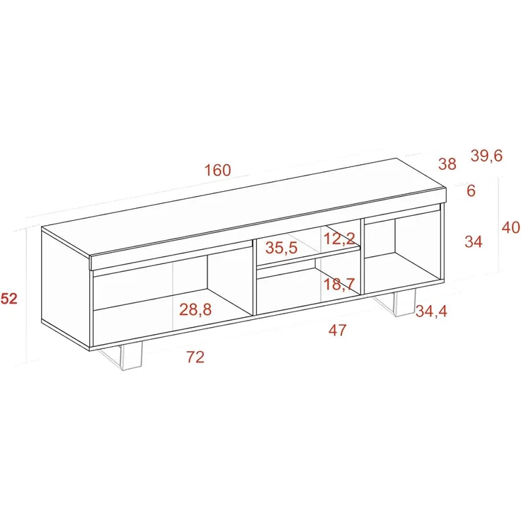 Skraut Home TV-Möbel mit Mehreren Stauraum, 160 x 40 x 53 cm – Bild 3