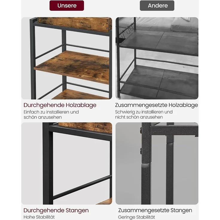 Vasagle Servierwagen mit abnehmbarem Tablett, feststellbarer Küchenwagen mit Universalrollen, Küchenregal, 65 x 40 x 86 cm, stabiles Metallgestell, Industrie-Design, Vintage, dunkelbraun von Songmics LRC72X – Bild 10