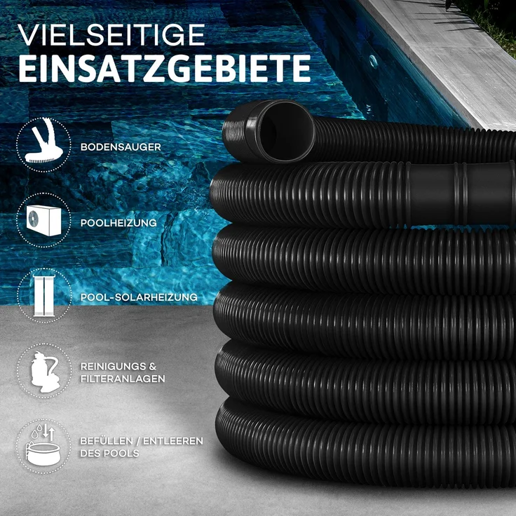 tillvex Poolschlauch Made in Germany | Schwimmbadschlauch mit Muffen | Solarschlauch für Pool und Schwimmbecken | Saugschlauch | Pumpenschlauch | flexibler Wasserschlauch (Schwarz, 30m / 38mm) – Bild 2