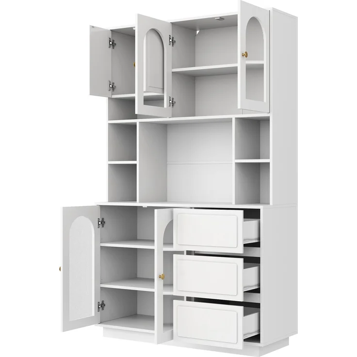 Hoher Sideboard Schrank, Küchen Staurschrank mit Bogen-Acryltüren, Bar-Schrank mit offenen Fächern, Schrank mit APP-gesteuerter farbverstellbarer LED-Beleuchtung,Wohnzimmer Vorratschrank--Weiß--106x30x175cm--YOUDENOVA – Bild 10