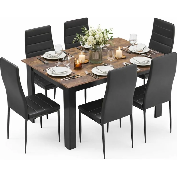 Mondeer Essgruppe Esszimmergruppe (Set, 7-tlg), mit 6 Schwarz Stühlen – Bild 3