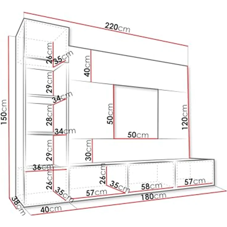 Mirjan24 Wohnwand, Beige, Holzwerkstoff, 220x150x38 cm, mit griffloses Öffnungssystem und Gasdruckfeder – Bild 3
