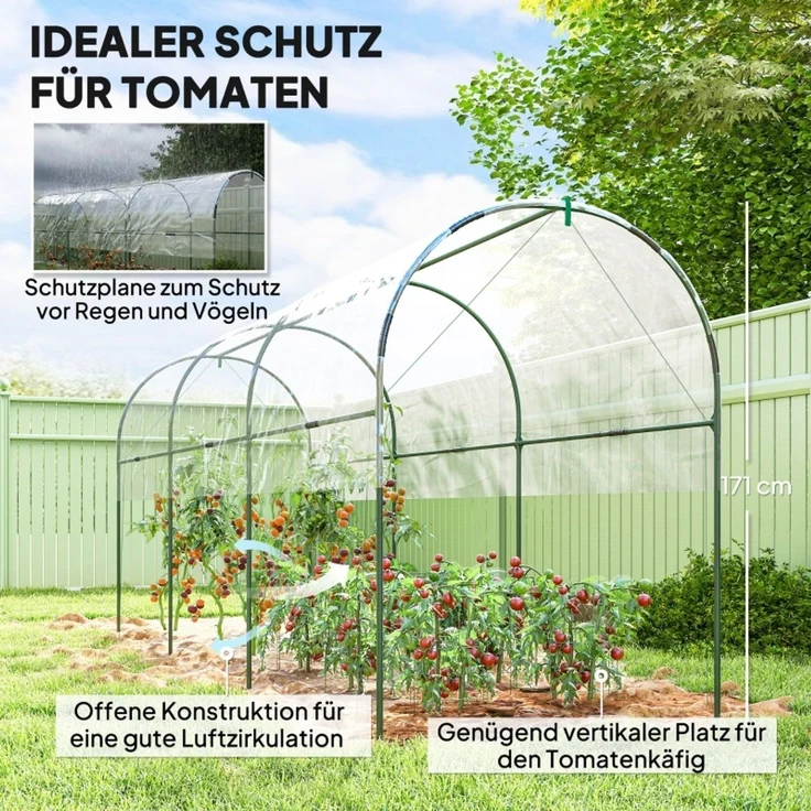 Wohnora-Gewächshaus winterfest Foliengewächshaus mit Bogendach, Erdanker Treibhaus 400 x 123 x 171cm Transparent,H 171cm x T 400cm x B 123cm – Bild 2