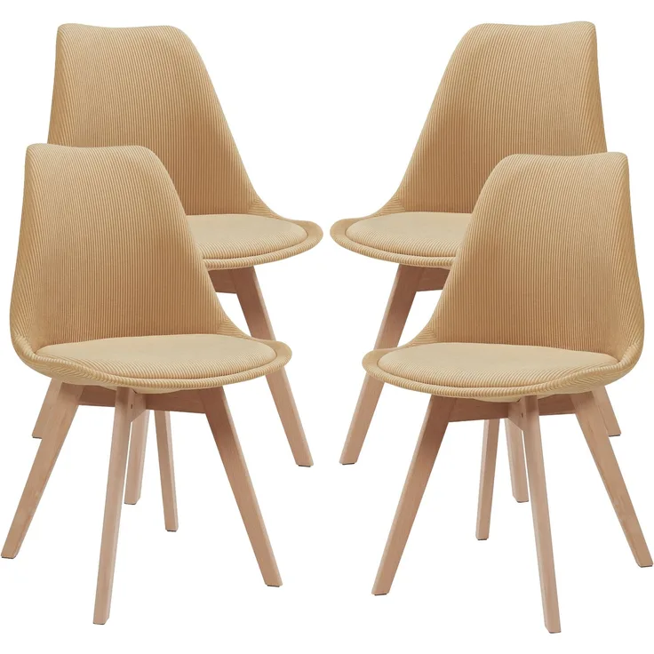 Esszimmerstuhl Fläten 4er Set Cord Senfgelb [en. casa]