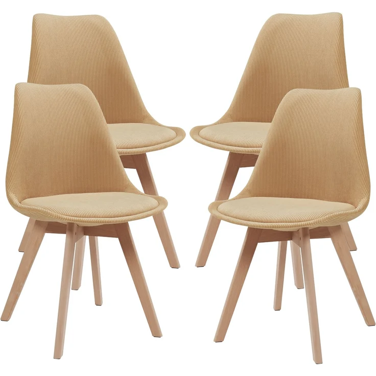 Esszimmerstuhl Fläten 4er Set Cord Senfgelb [en. casa] – Bild 1