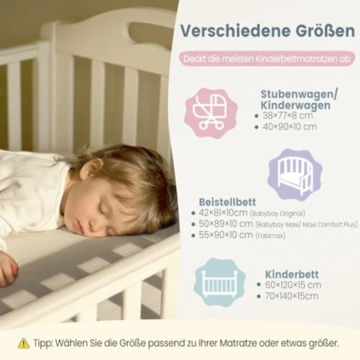 lulumoon 2er Set Kinder Spannbettlaken, Musselin-Baumwolle Spannbetttuch für Babybett und Kinderbett 60x120 cm / 70x140 cm Reisebett Spannlaken Beistellbett Leintücher (Grau Grün, 70x140 cm) – Bild 9